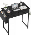 OLIXIS 32 Inch Small Desk with Fabric Drawers for Home Office, Gaming Computer Desk with Side Bag & Headphone Hook, Writing Study Work Table for Bedroom Small Space, Black