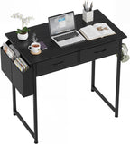 OLIXIS 32 Inch Small Desk with Fabric Drawers for Home Office, Gaming Computer Desk with Side Bag & Headphone Hook, Writing Study Work Table for Bedroom Small Space, Black