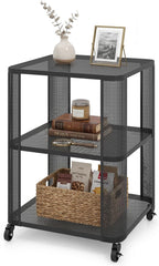 Giantex 3-Tier End Table, Rolling Side Table w/Open Storage Shelves, Sturdy Mesh Metal Frame & Lockable Wheels, Mobile Small Bedside Night Stand for Bedroom Living Room Office