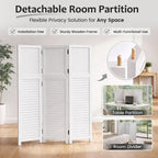 Short Room Divider 3 Panel, 51" H Modular Detachable Wall Partition, Louver & Solid Wood Privacy Screen for Clutter Concealing, Small Space Division for Home Office, White