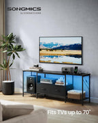 SONGMICS BELLAH Collection - TV Stand with Power Outlets and Lights, Entertainment Center Media Console for TVs Up to 70 Inches, Living Room, Shelves, Drawers, Modern, Ink Black ULGS420B101S