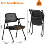 Stackable & Foldable Office Chair, Folding Desk Chair with Flip-Up Armrest, Breathable Mesh, Thick Seat Cushion & Rocking Backrest, Conference Room Chair with Wheel (Black，1)