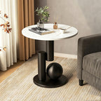 Small Round Marble Sofa Side Table, Creative Mini Leisure Accent End Table, Stone Countertop and Metal Base, Rounded Corners, for Living Room, Bedroom, Indoor(Black B,40 * 55CM/15.7 * 21.7IN)