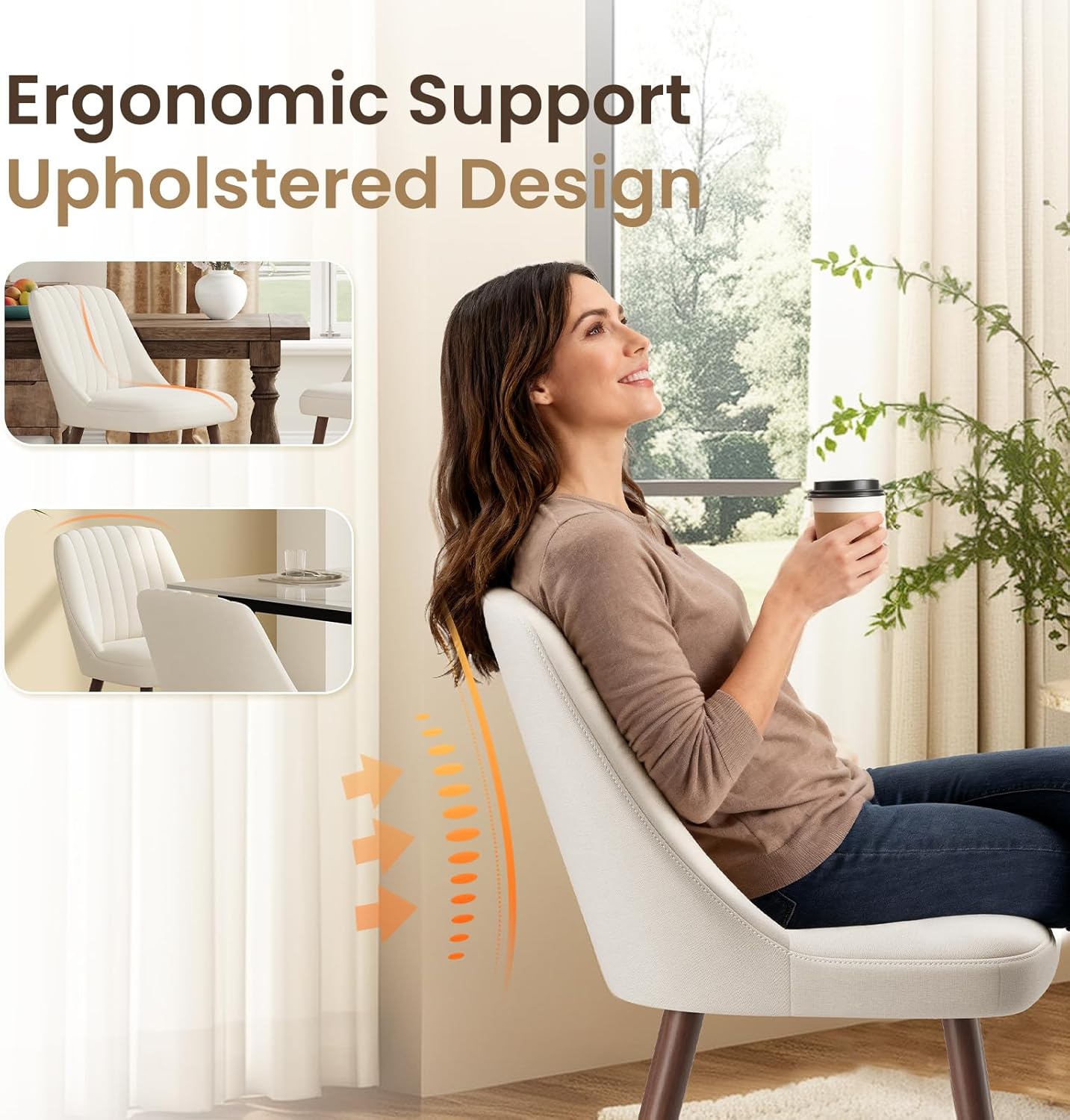 MALOL Upholstered Dining Chairs Set of 4, Modern Fabric Kitchen Chairs with Back, Wood Legs for Kitchen Dining Room Restaurant, Beige