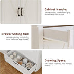 White Kitchen Pantry Cabinet with 2 Drawers, Farmhouse Tall Storage Cabinet, Wood Food Pantry with Barn Doors and Adjustable Shelves Versatile Storage Freestanding Cupboard for Kitchen