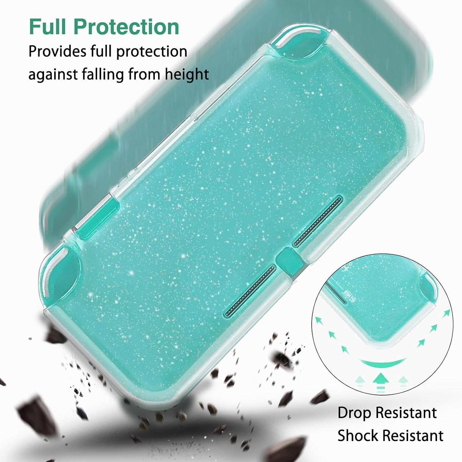 TIKOdirect Carrying Case for Switch lite, Shockproof Portable Travel Bag with Glitter Galaxy cover, Screen Protectors and Cute Leaf Thumb Grips Caps, Animal Crossing Green