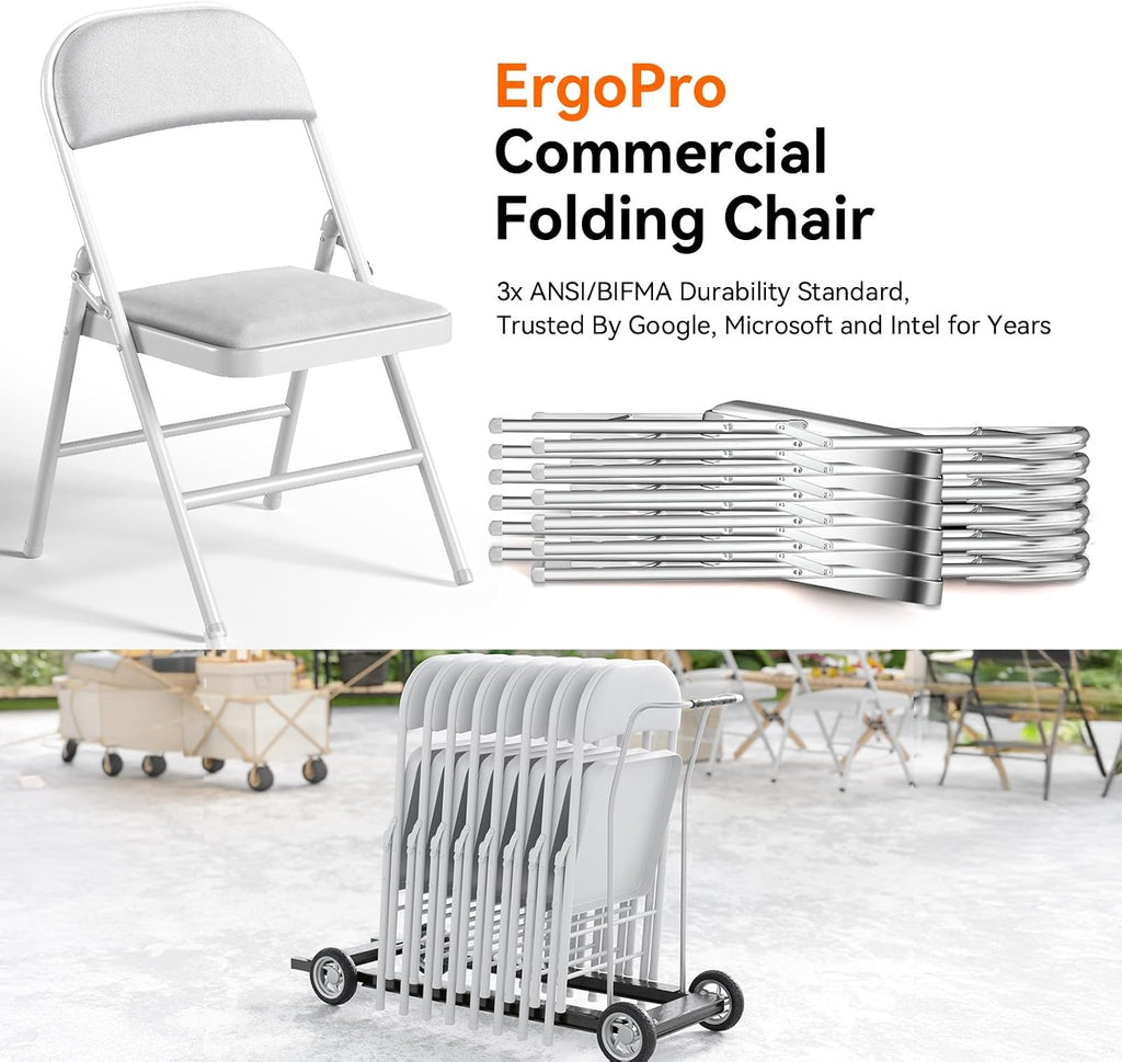 1 Pack Folding Chairs with Cushion Padded - Metal Chairs w/Comfortable Seats and Durable Steel Frame Foldable Chair for Indoor Outdoor Wedding, Party, Backyard & Office Events (White, 1 Pack)