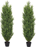 THE BLOOM TIMES Artificial Topiary Cedar Trees Outdoor 4FT Tall 2 Set, Realistic Faux Pine Cypress Shrubs Bushes, UV Resistant Large Fake Evergreen Plants for Front Porch Outside Planter Decor 4 Foot