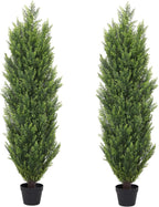 THE BLOOM TIMES Artificial Topiary Cedar Trees Outdoor 4FT Tall 2 Set, Realistic Faux Pine Cypress Shrubs Bushes, UV Resistant Large Fake Evergreen Plants for Front Porch Outside Planter Decor 4 Foot