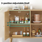 Farini 59.1" Buffet Cabinet with 3 Rattan Doors,Kitchen Sideboard for Dining Room, Hallway & Living Room, Coffee Bar Storage Console Table,Natural