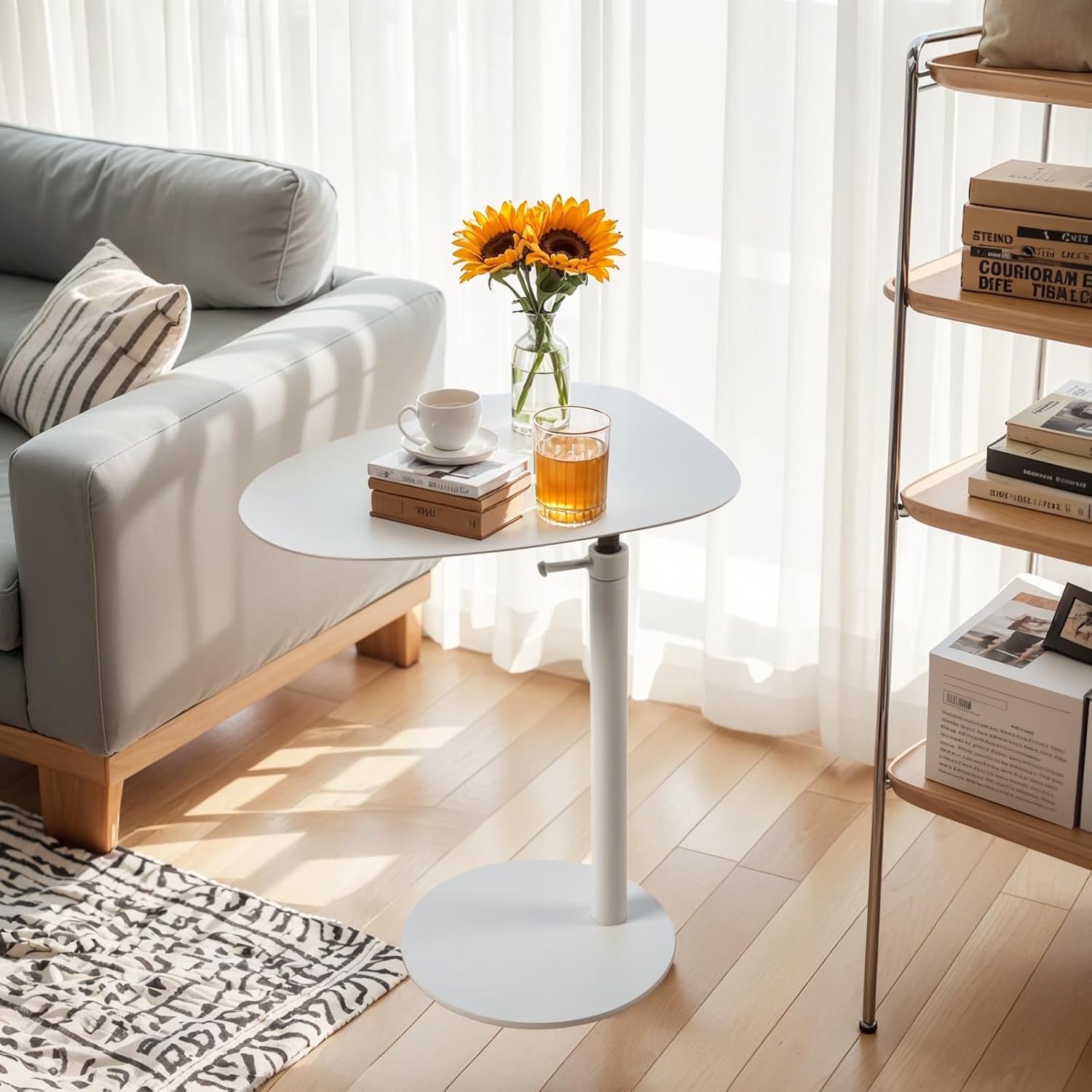 Modern Minimalist Side Table - Small Accent Coffee Table for Living Room, Bedroom - Sleek Round Base, Neutral Color - Functional Home Decor, Compact, Versatile End Table