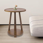 2-Tier Round Side Table - 20in Modern Solid Wood Small Round Table End Table for Small Spaces, Living Room, Bedroom