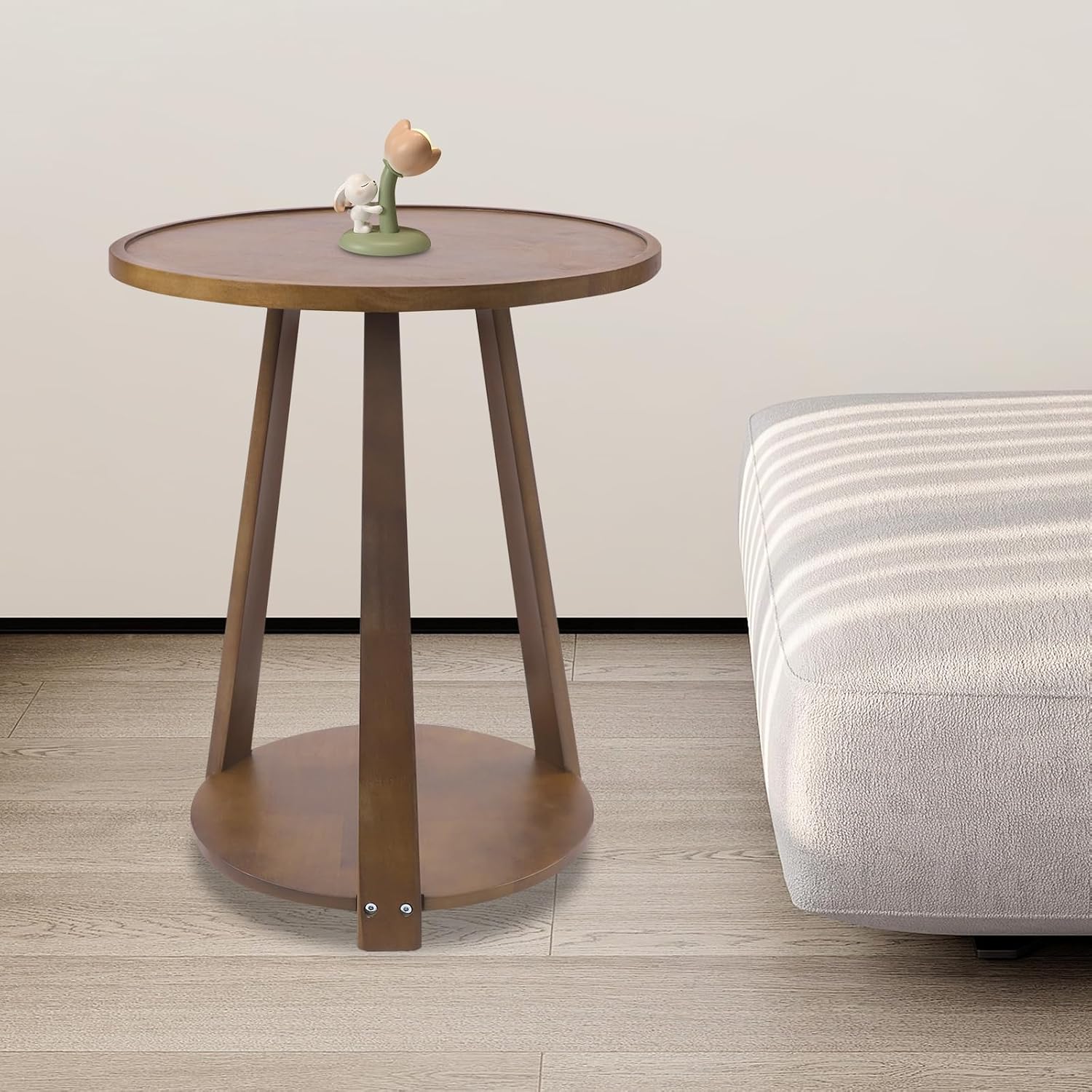 2-Tier Round Side Table - 20in Modern Solid Wood Small Round Table End Table for Small Spaces, Living Room, Bedroom