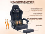 Gaming Chair with Footrest, Ergonomic Reclining Computer Chair, Height Adjustable, Lumbar Support, Adjustable Headrest, 360° Swivel High Back Chair for Home, Gaming (Black Leather)