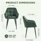 Modern Green Velvet Dining Chairs, Upholstered Tufted Side Chairs with Arms Set of 2, Black Metal Legs, Accent Arm Chairs for Kitchen, Dining Room, Living Room (Green)