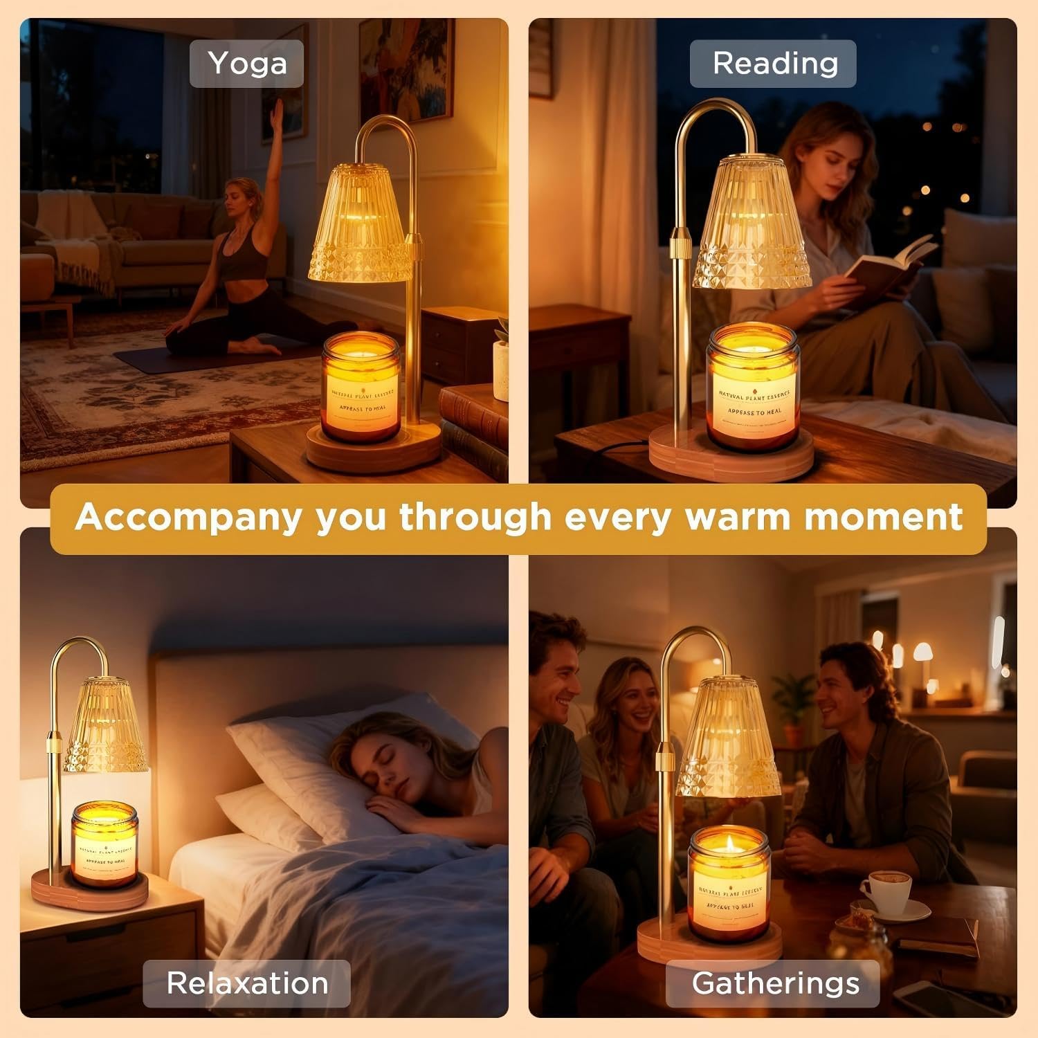 Candle Warmer Lamp with Timer, 4-Levels Dimmable Electric Wax Melter, Adj.Height for Jar Candles, Mother's& Father's&Christmas Day&Birthday Gift Ideas for Women/Friends/Wife (Western Golden)