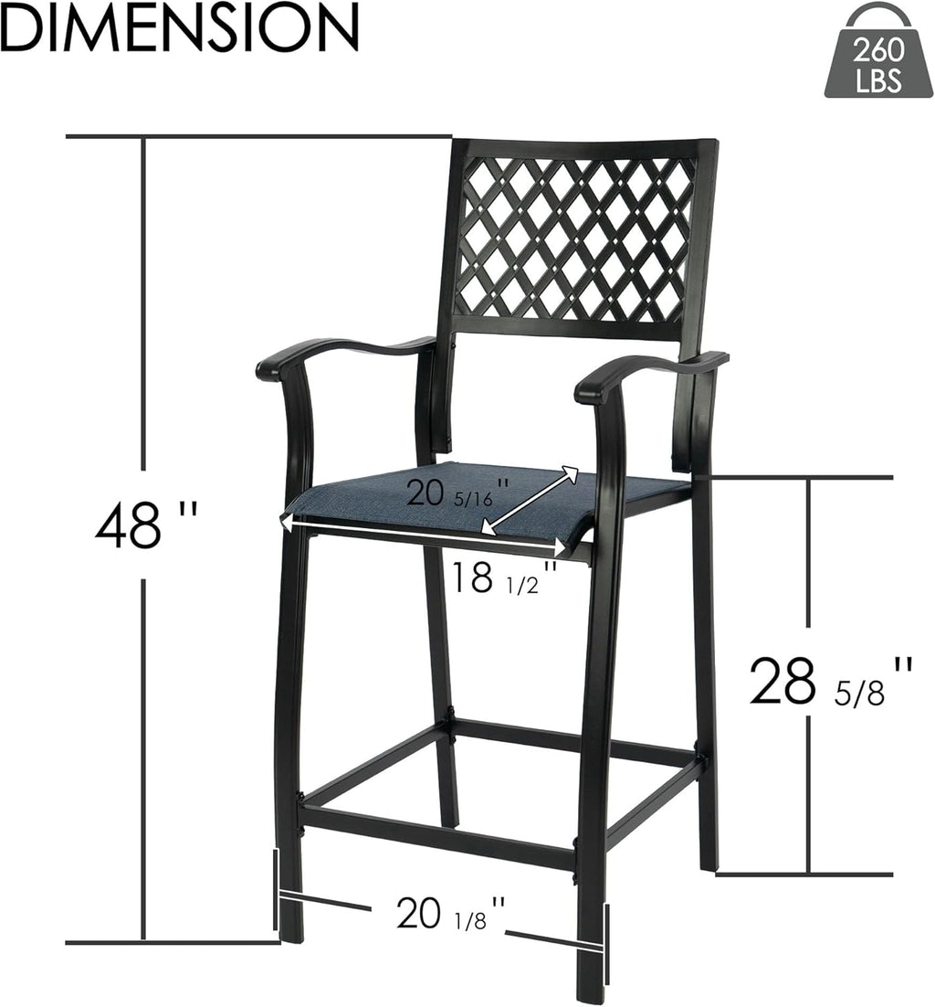 Kozyard Outdoor Counter Height Bar Stools Set of 2, Patio Bar Chairs with Wrought Iron Frame & Textilene Fabric, Outdoor Dining Chairs for Patio, Poolside, Backyard Navy Blue