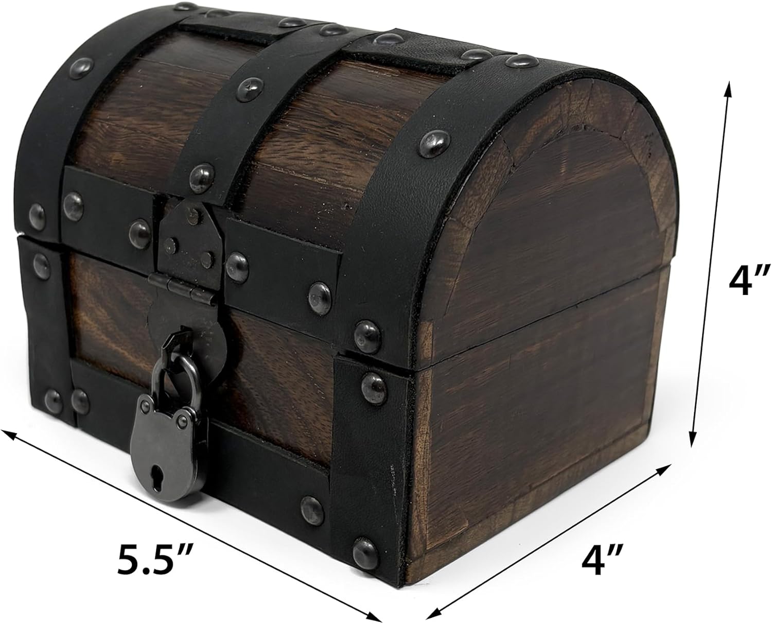 Nautical Cove Handmade Wooden Treasure Chest Storage Box – Deluxe Design with Real Leather Accents, Working Iron Lock & Skeleton Keys, Decorative Keepsake Chest (X-Small - 5.5 x 4 x 4)