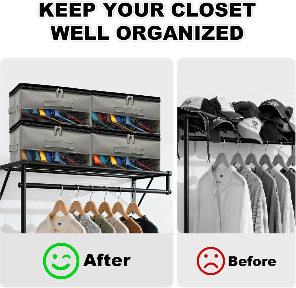 2 PCS Stackable Hat Storage for Baseball Caps, Space Saving Hat Organizer Box for Closet, with All Around Cardboard Support, Zipper Lid, Clear Window and 3 Handle, Each Holds 12 Hats, Grey