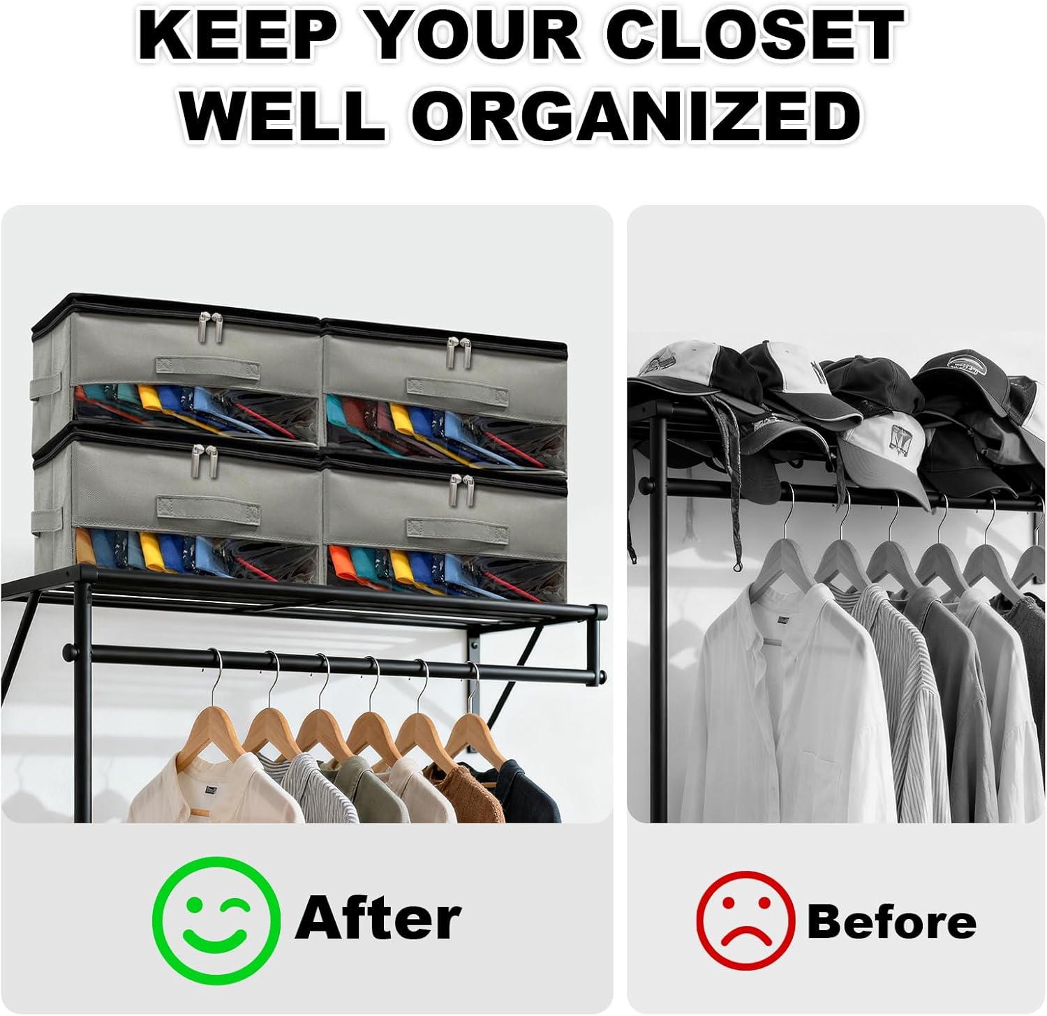 2 PCS Stackable Hat Storage for Baseball Caps, Space Saving Hat Organizer Box for Closet, with All Around Cardboard Support, Zipper Lid, Clear Window and 3 Handle, Each Holds 12 Hats, Grey