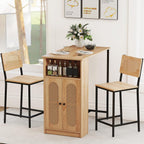 COSTWAY 3-Pcs Kitchen Table & Chairs Set, High Top Bar Table with 2 Stools, Storage, Adjustable Shelf, Metal Frame, Counter Height Dining Room Set for 2, Boho Rattan Table Set for Living Room, Study