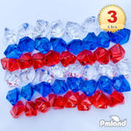 PMLAND Clear Fake Ice Rocks – 550Pcs Large Acrylic Gems Crushed Plastic Diamonds, Red White Blue (3Lbs/2.25 Quarts) – Bulk Vase Filler for Centerpieces Patriotic Theme Décor Aquarium Table Scatter