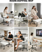 Ergonomic Cross Legged Office Chair with Wheels, Meditation Chair, Ultimate ADHD Desk Chair with Lumbar Support for Active Sitting, Modern Criss Cross Kneeling Chair for Home & Office PU&White