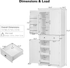 Kitchen Tall Pantry with 3 Pull Out Cabinet Organizers, Farmhouse Freestanding Storage Cabinet with 6 Door Shelves and 2 Drawers for Kitchen, Dining Room (White)