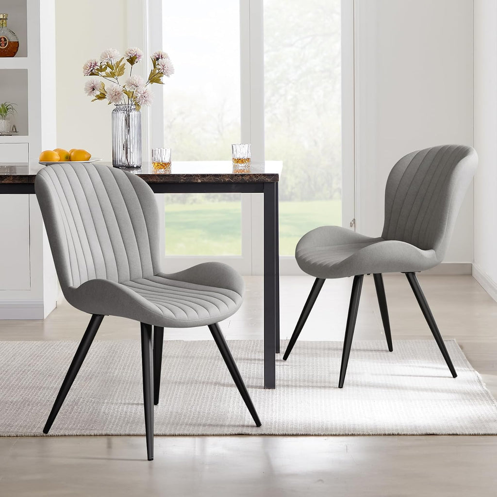 Dining Chairs Set of 2 Modern Fabric Dining Room Chairs Upholstered Dining Chairs with Thick Cushions Metal Legs Armless Back Chair for Kitchen and Living Room Light Gray