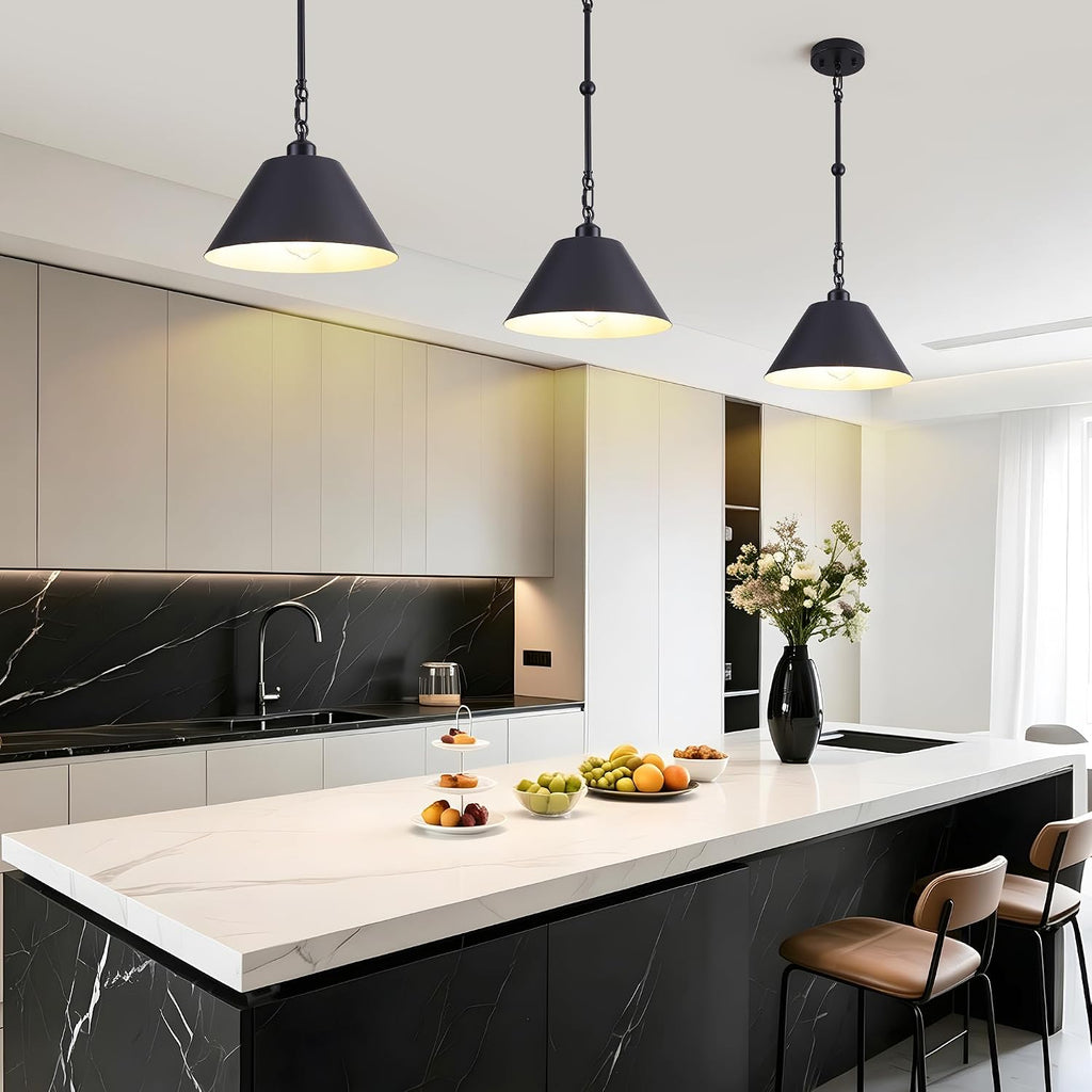 11 Inch Black Pendant Lights Kitchen Island, Modern Farmhouse Light Fixtures with Cone Shade, Adjustable Vintage Industrial Pendant Light for Foyer Hallway Bedroom Dining Room Bar Barn