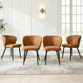 Brown Leather Dining Chairs Set of 4, Sturdy Metal Legs, High-Resilience Sponge, Non-Scratch Pads, for Kitchen, Dining Room, Living Room