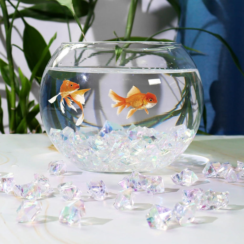 Ceya Clear Holographic Fake Ice Rocks，220PCS Dazzling Vase Fillers Acrylic Fake Diamond Crystals Water Beads Marbles 13OZ Glass Gems for Centerpieces Table Decoration Party Christmas Wedding Birthday