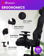 Arozzi Torretta Gaming Chair - Soft Fabric Ergonomic Gaming Chair for Adults Adjustable Backrest with Neck & Lumbar Pillows - Swedish Design Home Office Setup Professional Computer Chairs, Pure Black