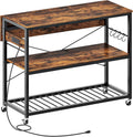 CHOEZON Kitchen Island with Power Outlet and Folding Top, Movable with 3-Tier Storage, Large Size, Wooden Shelves and Wine Rack, for Kitchen, Dining and Living Room, Rustic Brown and Black TZD02UBF
