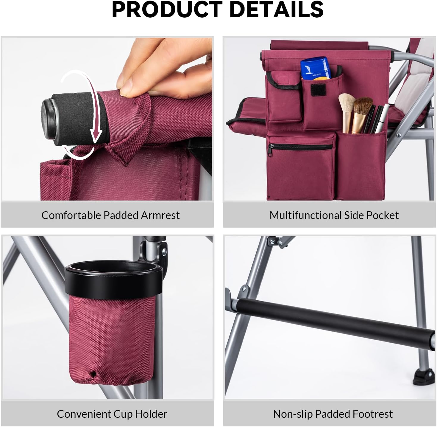 Foldable Directors Makeup Salon High Chair - Portable Camping Bar Height Folding Photoshoot Chairs with Stroage Bag Cup Holder Non-Slip Footrest, Supports 400 lbs Red Tall Director Chair