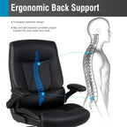 Ergonomic Big and Tall Office Chair, 500LBS PU Leather Executive Desk Chair with Lumbar Support and Flip-up Armrests, High Back, for Home and Office, Black