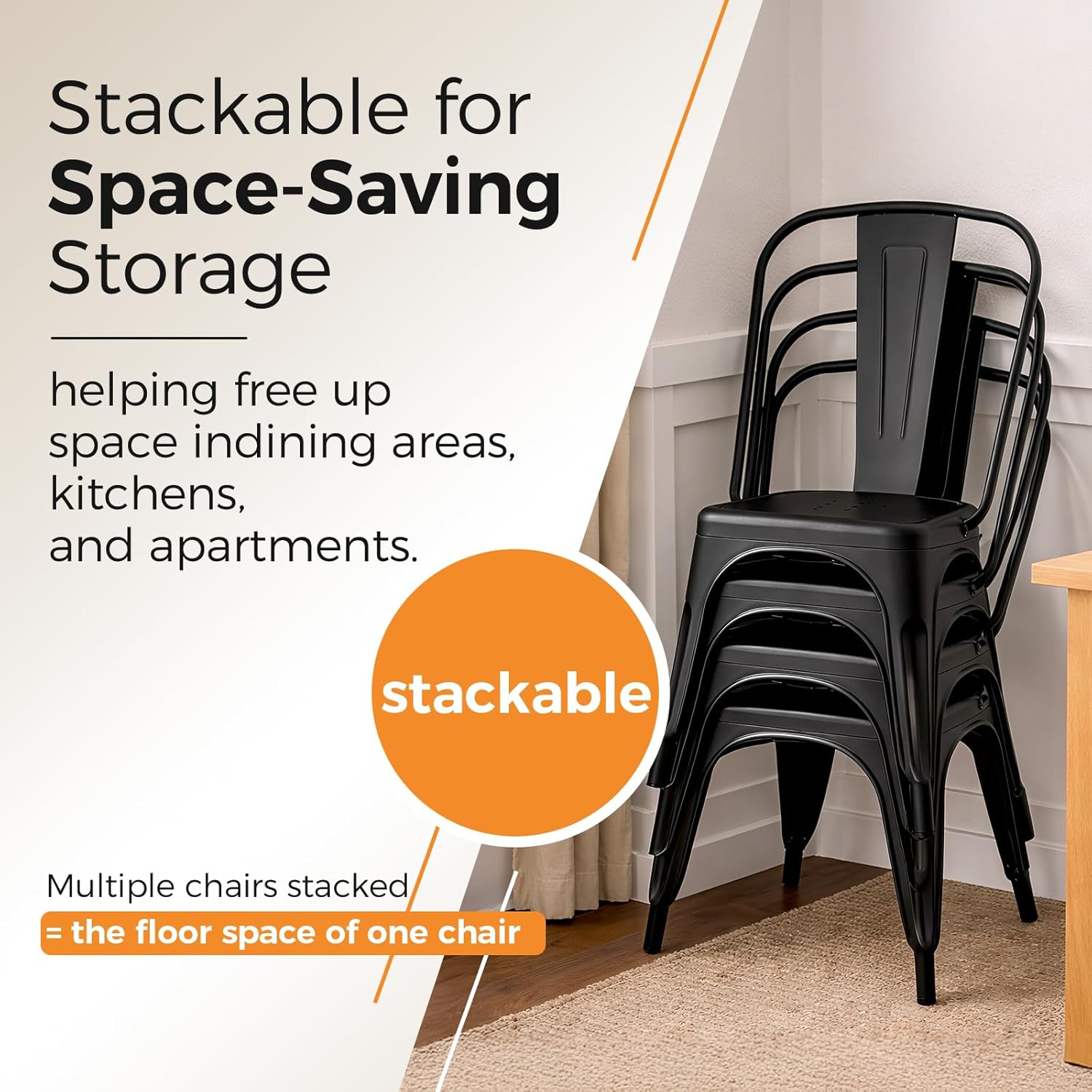 Metal Dining Chairs Set of 8, Stackable Tolix-Style Chairs with Back,Designed for Everyday Indoor Dining,Kitchen & Dining Room (Matte Black)