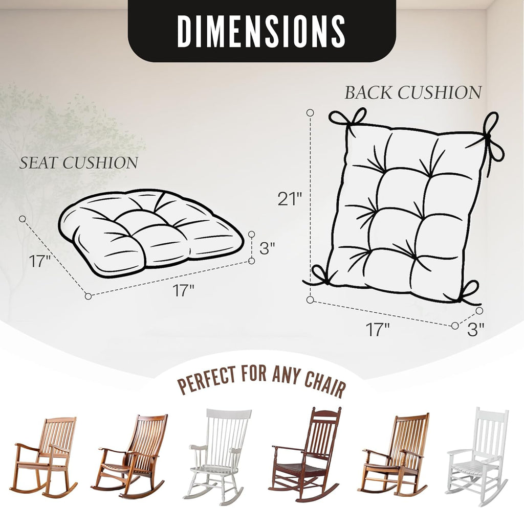 Klear Vu The Gripper Non-Slip Rocking Chair Cushion Set with Thick Padding, Includes Seat Pad & Back Pillow with Ties for Indoor Living Room Rocker, 17x17 Inches, 2 Piece Set, Gingham Black