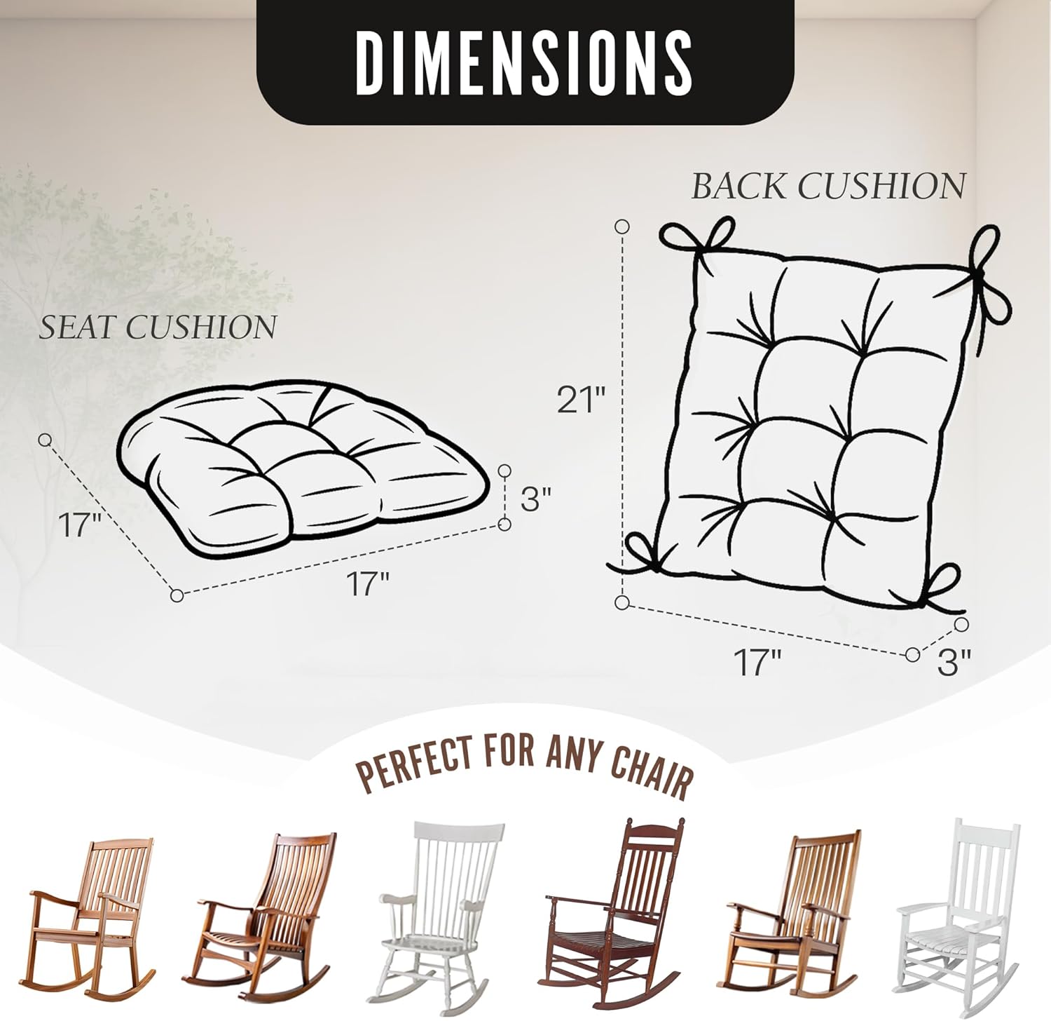 Klear Vu The Gripper Non-Slip Rocking Chair Cushion Set with Thick Padding, Includes Seat Pad & Back Pillow with Ties for Indoor Living Room Rocker, 17x17 Inches, 2 Piece Set, Gingham Black
