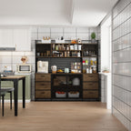 ECACAD 70.9" L Sideboard Buffet Storage Cabinet with Hutch, Pegboard, 4 Metal Mesh Doors, 6 Drawers & Shelves, Kitchen Pantry Cupboard for Living Room, Dining Room, Black & Rustic Brown