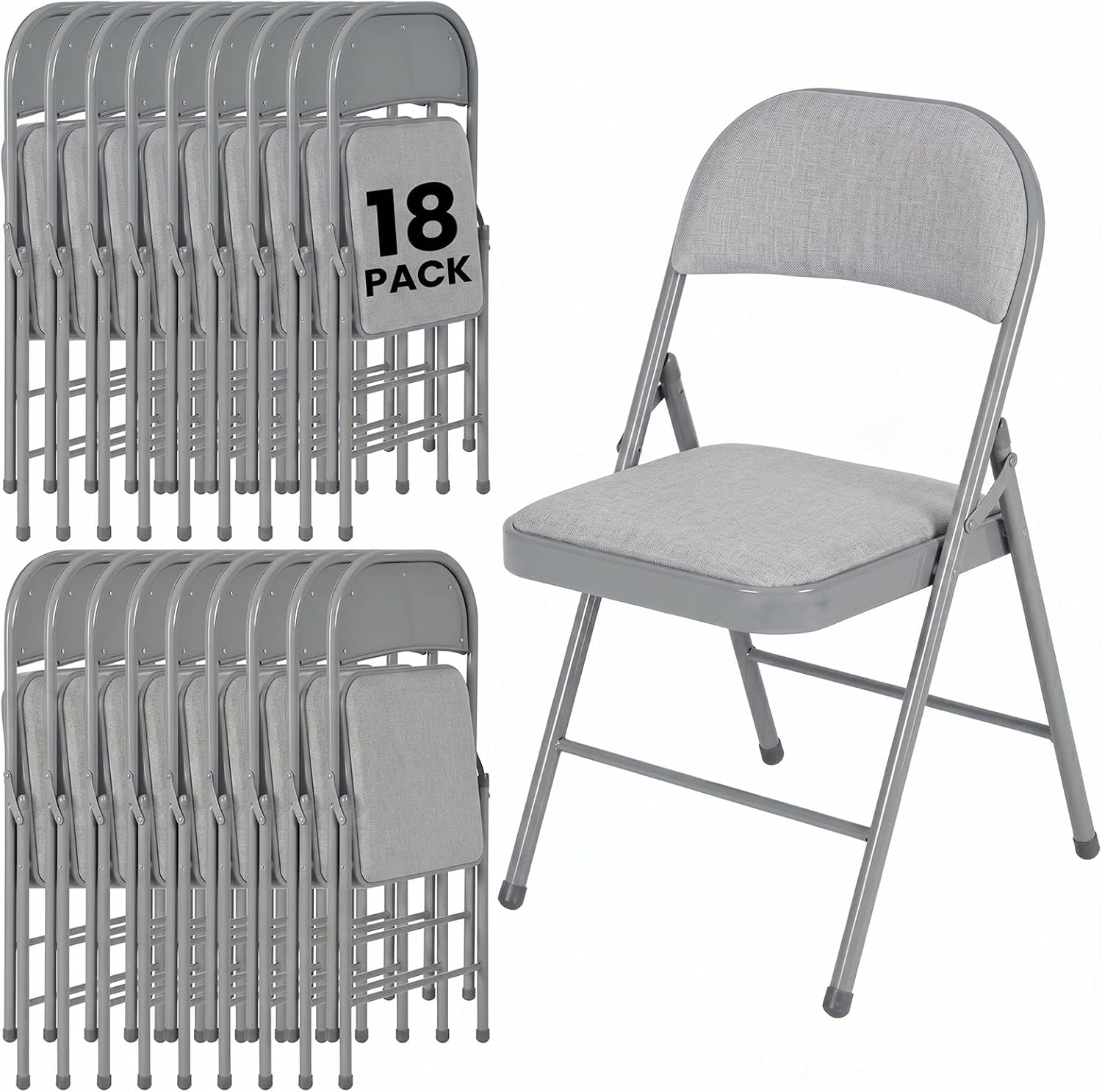 18 Pack Folding Chairs, Fabric Dining Chair Set with Padded Cushion and Back, Indoor Outdoor Seat for Home Office, Parties, Events, Wedding, Extra Guest Seating, Graphite Gray