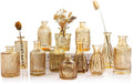 TBWIND Gold Amber Glass Bud Vases Set of 12, Small Vases for Flowers, Champagne Mini Vintage Vases for Centerpieces,Bud Vase in Bulk for Wedding Decor,Single Flowers,Office and Home Table Flower Décor