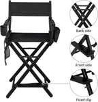OmySalon 26" H Tall Directors Chair, Wooden Portable Folding Makeup Chair w/Storage Pouch & Footrest, Professional for Salon/Events/Mobile Services, 250lb Capacity, Black Canvas
