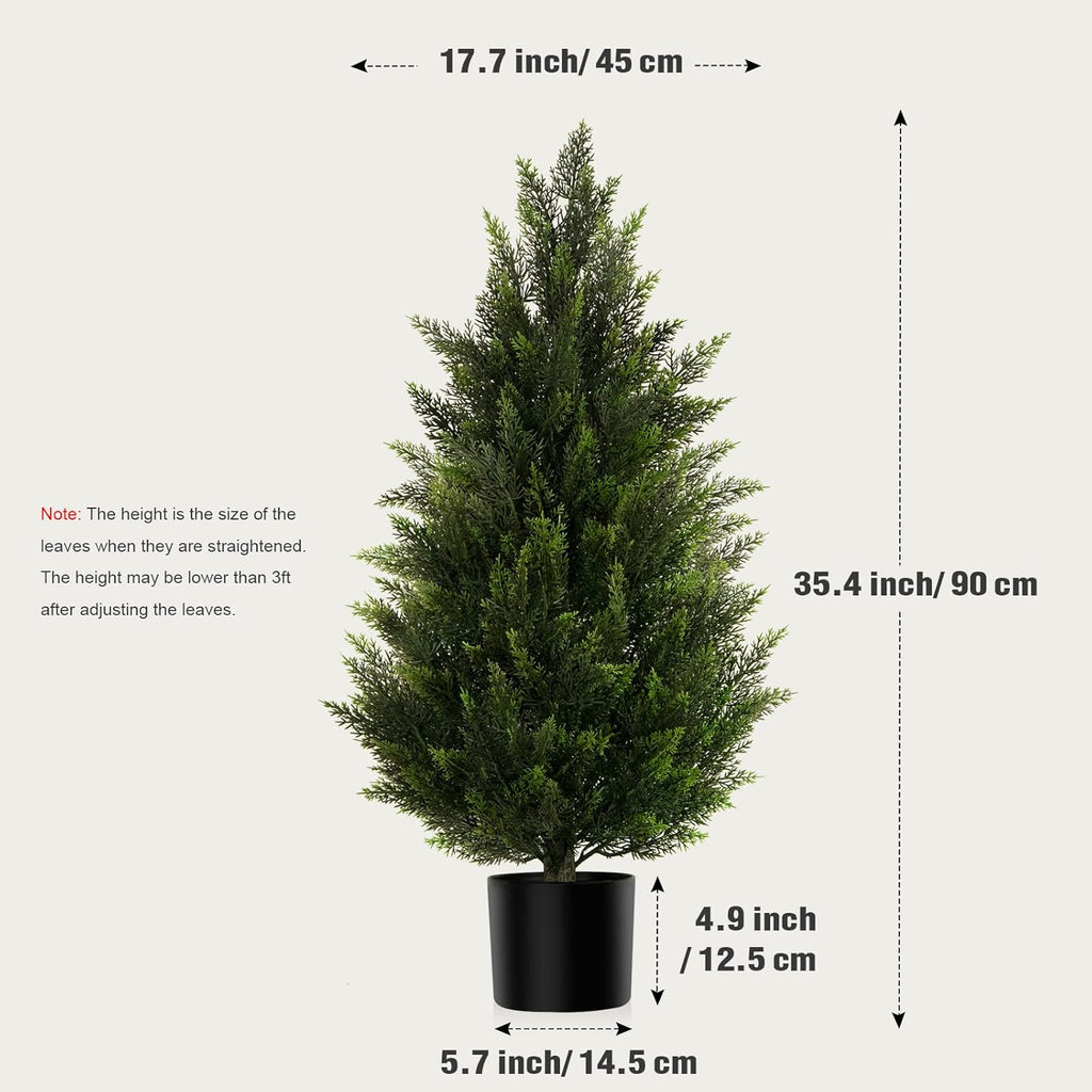 Vitalismo Artificial Topiary Cedar Trees 3FT Tall 2 Set, Outdoor Indoor Faux Pine Shrubs Plants, Realistic Fake Plants Front Porch Decor, Artificial Bushes Cypress for Home Front Door Offices