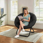 Grezone Cozy Saucer Chairs Faux Fur Living Room Reading Lounge with Soft Thick Padded Seat Metal Frame Modern Style for Bedroom Home,Black