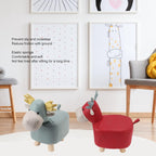 Animal Footstool for Kids, with Soft Sponge Seat Wood Legs, Animal Ottoman, Cute Cartoon Giraffe Shape for Home Kindergarten (Red)