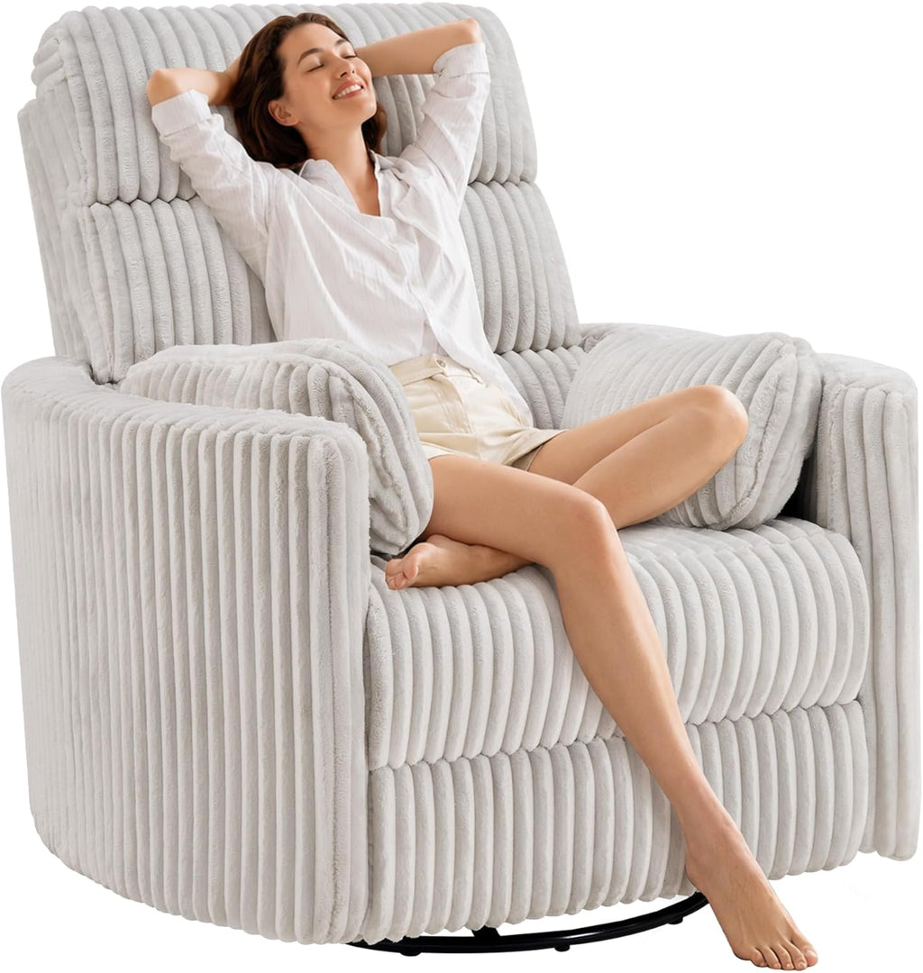 SUNWAVE 40" W Power Swivel Rocker Recliner Chair, Electric Recliner with Adjustble Headrest, Extra Wide Nursery Chairs, Button Control Corduroy Recliner Chair with USB for Living Room,Bedroom,Office