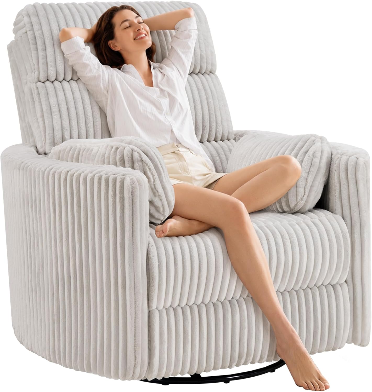 SUNWAVE 40" W Power Swivel Rocker Recliner Chair, Electric Recliner with Adjustble Headrest, Extra Wide Nursery Chairs, Button Control Corduroy Recliner Chair with USB for Living Room,Bedroom,Office