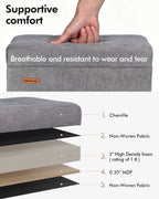 ABHENG Chenille Metal Framed Storage Ottoman,12.2" D x 16.1" W x 17.7" H Tufted Upholstered Ottoman with Storage,Foot Rest Stool with Legs,Holds 770 LB for Dorm Living Room Bedroom Gray UASND70G