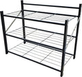 3-Tier Folding Metal Shoe Rack, Heavy Duty Free-Standing Storage Shelf for Entryway, Bedroom, Gym, Holds Shoes, Dumbbells, Multi-Purpose Organizer with Reinforced Stability